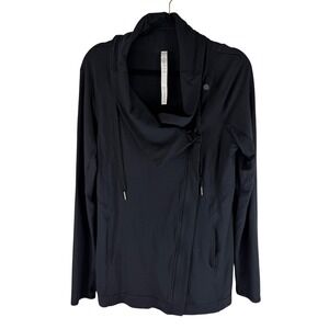 Lululemon Coast Easy Wrap Black Asymmetrical Zip Jacket Cowl Neck Size 10